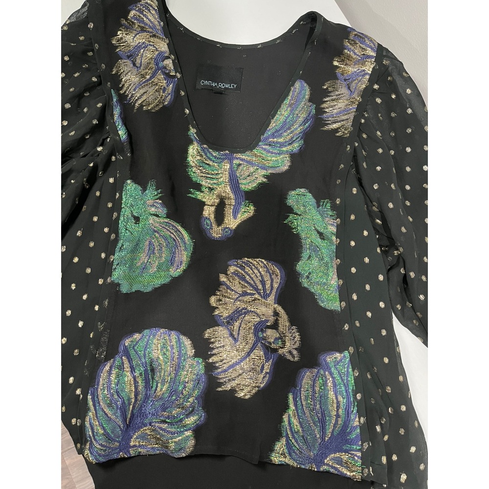 Cynthia Rowley night out black Metallic Dot Long Sleeve Blouse Top XS - Picture 2 of 9